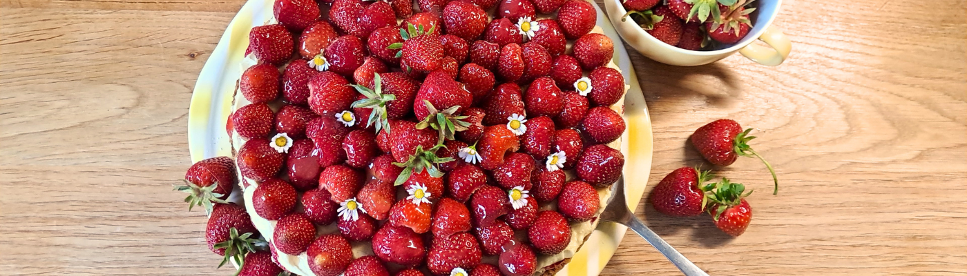 veganer Erdbeerkuchen, Erdbeerkuchen mit Vanillecreme, hausgemachter Kuchen Hotel, Erdbeerkuchen mit Gartenfrüchten, Dinkelvollkornkuchen mit Erdbeeren, Kuchen zum Frühstück, Frühstück mit Erdbeerkuchen, veganes Frühstück Bayern, frischer Erdbeerkuchen Hotelgarten, gesunder Kuchen ohne Zucker, pflanzlicher Erdbeerkuchen, saisonaler Kuchen Juni, Sonntagskuchen Hotel, veganer Sommerkuchen