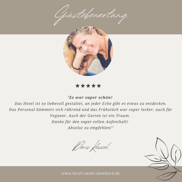 Unser Ziel: einen Wohlfühlort zum Loslassen und Kraftschöpfen zu bieten -> glückliche Gäste!! 🥰💛

Danke für eure schönen Rückmeldungen! 🙏🏼😀

Wir wünschen euch einen entspannten Start ins Wochenende, 
das Leonhard Team ❤️

#hotel #urlaub #auszeit #kraftort #ruhe #stille #natur #bayern #urlaubinbayern #wohlfühlen #wohlfühlurlaub #freundlichkeit #herzlichkeit #erholen #gästebewertung #gäste #herzlichkeit #therme #wald #badbirnbach